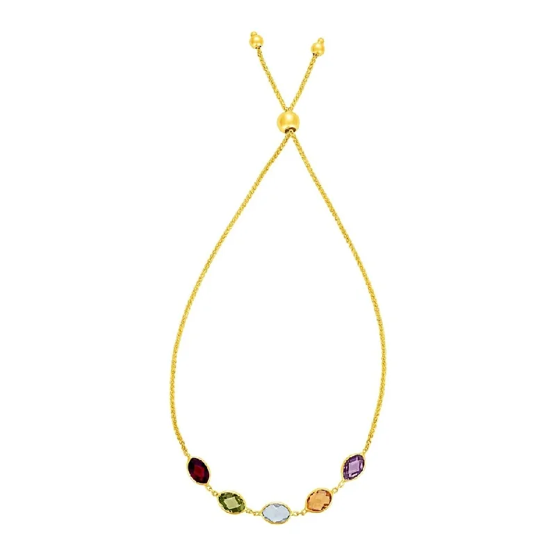 beautiful gemstone bracelets for women -Adjustable Bracelet with Multicolored Marquise Gemstones in 14k Yellow Gold