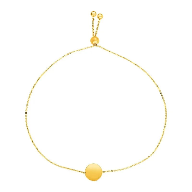 high-quality silver earrings for daily wear -Adjustable Bracelet with Shiny Circle in 14k Yellow Gold