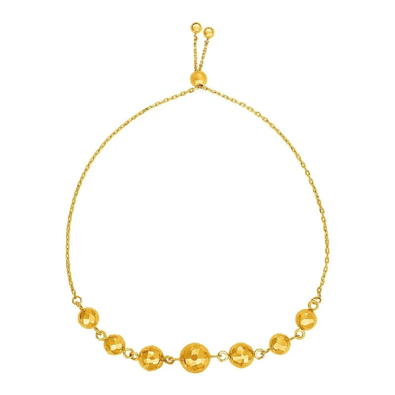 chic women’s rings for evening events -Adjustable Bracelet with Textured Spheres in 14k Yellow Gold