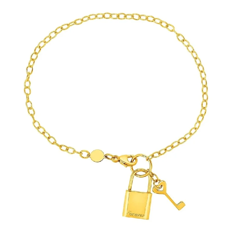 best pearl bracelets for weddings -Bracelet with Lock and Key in 14k Yellow Gold