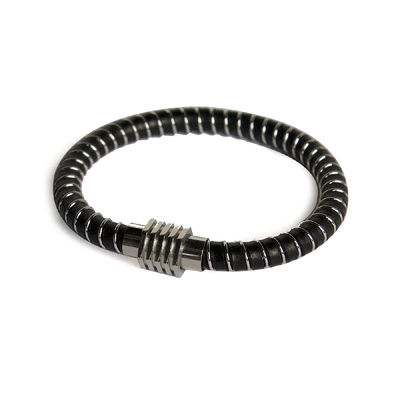 affordable jewelry for everyday fashion -Steel Spiral Leather Bracelet