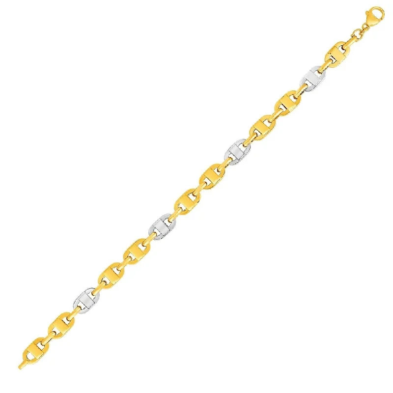 elegant jewelry for brides -Mariner Motif Link Bracelet in 14k Two-Tone Gold