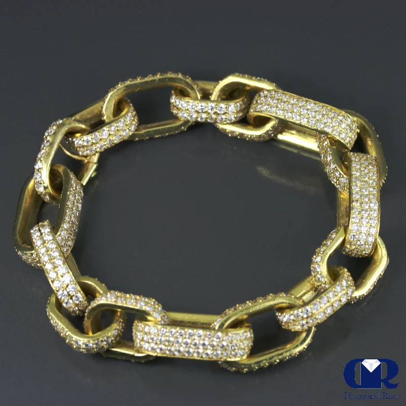 stylish charm bracelets for women -Men's 15.65 Ct Round Cut Diamond Cube Link Bracelet 18K Solid Heavy Yellow Gold