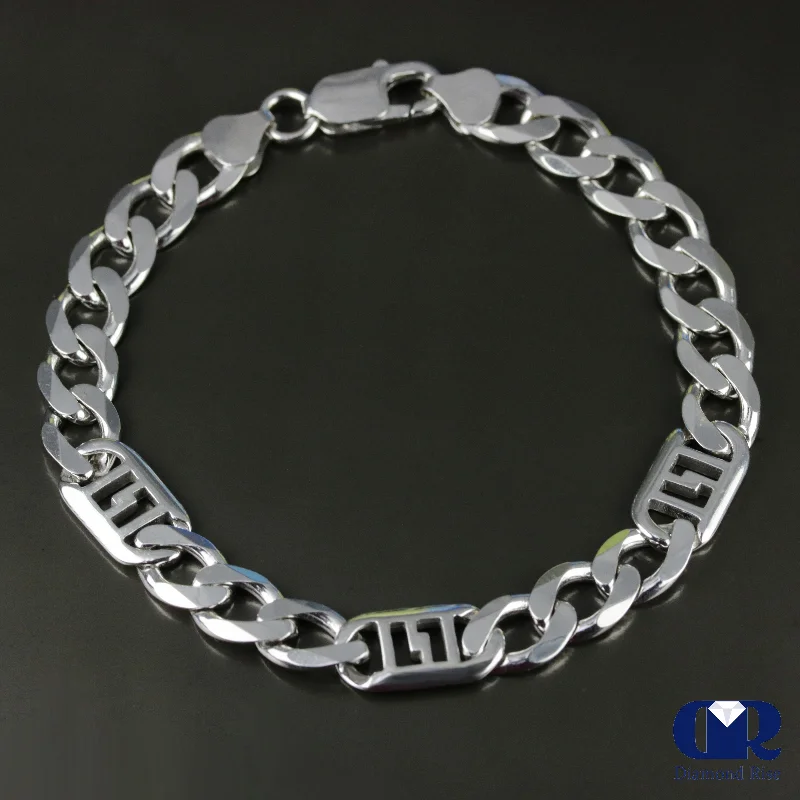 affordable gemstone jewelry for everyday wear -Men's 9.0 mm 14K White Gold Figaro Link Chain bracelet