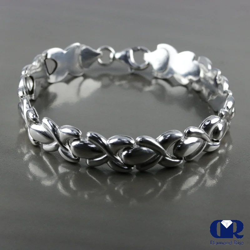 elegant cocktail rings for women -Men's 9.50 mm 14K White Gold Twisted Style Chain Link Bracelet