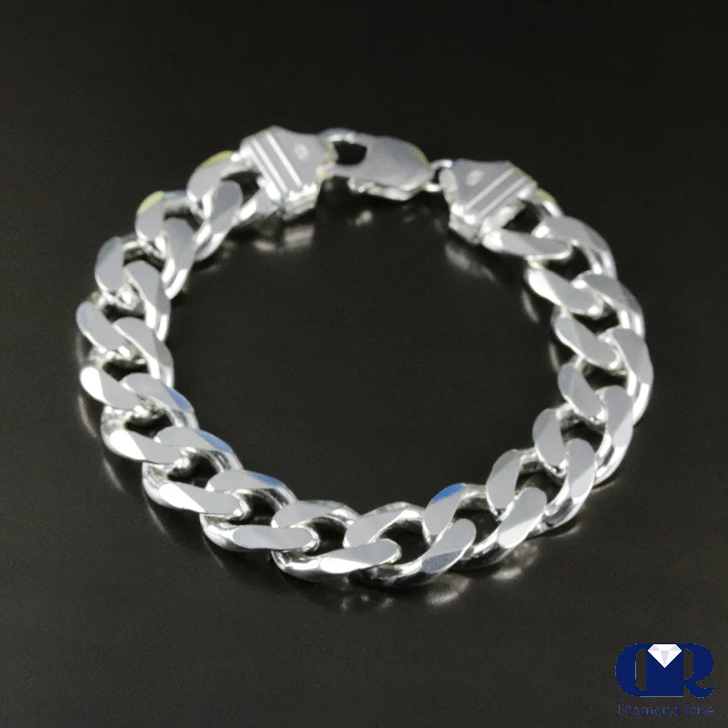 personalized jewelry gifts for women -Men's .925 Sterling Silver 12 mm Miami Cuban Chain Bracelet 8"