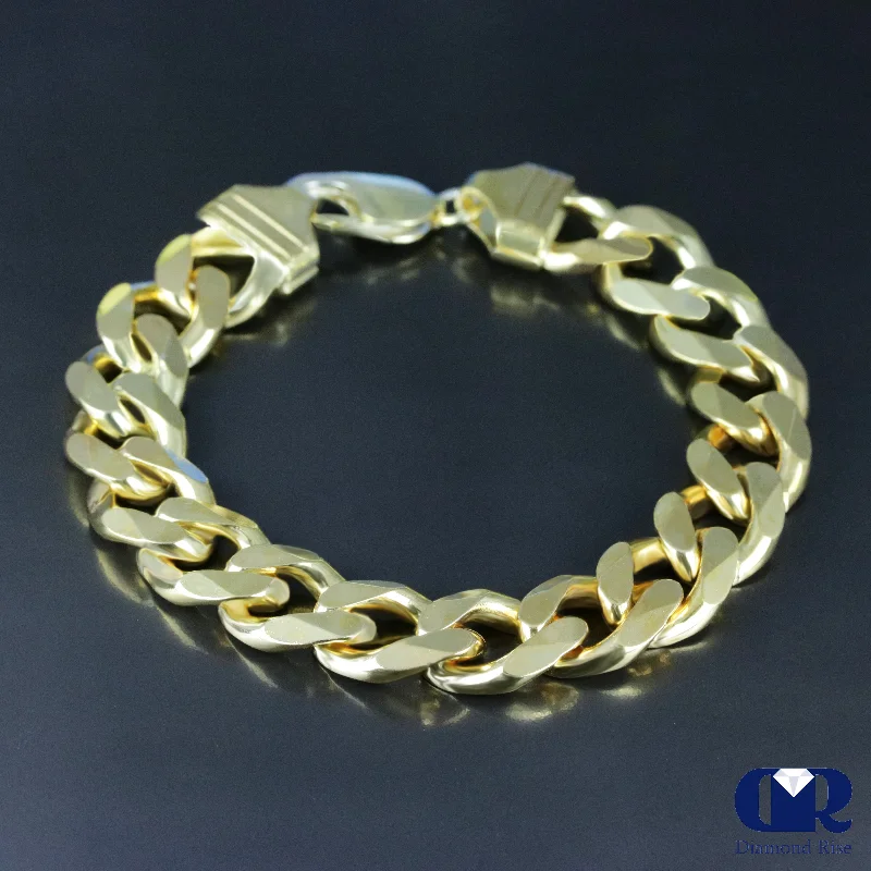 stylish statement rings for parties -Men's Solid 10K Yellow Gold 12 mm Miami Cuban Chain Bracelet 8"