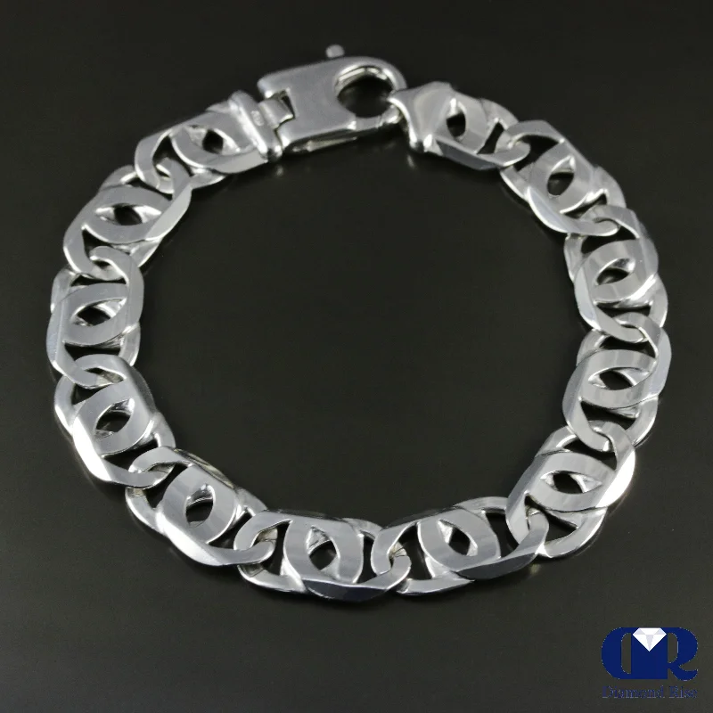 elegant cocktail jewelry for women -Men's Solid 14K White Gold 10.35 mm Mariner Link Chain Bracelet