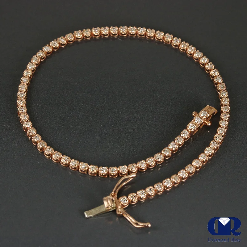 custom-made jewelry for women -Natural 1.00 Carat Round Cut Diamond Tennis Bracelet 14K Rose Gold