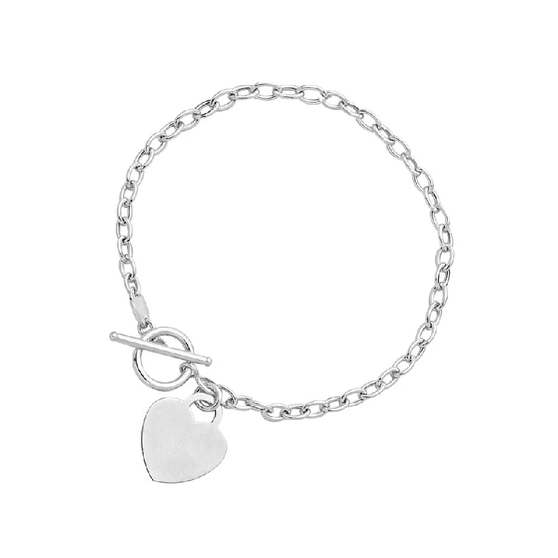 personalized wedding rings for couples -Toggle Bracelet with Heart Charm in 14k White Gold