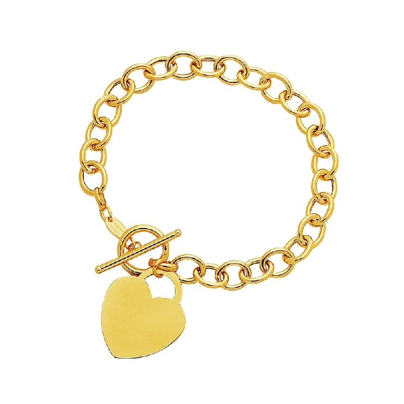 luxurious pearl necklaces for women -Toggle Bracelet with Heart Charm in 14k Yellow Gold