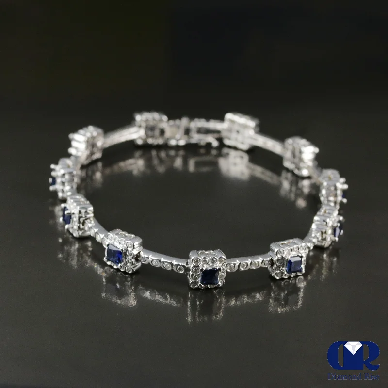 personalized name necklaces for women -Women's 4.67 Carat Diamond & Sapphire Tennis Bracelet In 18K White gold