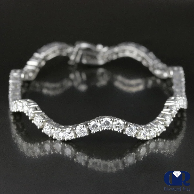 high-quality silver earrings for daily wear -Women's 6.00 Carat Round Cut Diamond Wave Shaped Tennis Bracelet In 14K White Gold