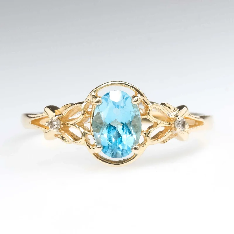 custom-made jewelry for women -0.94ct Swiss Blue Topaz with Diamond Accents Gemstone Ring in 14K Yellow Gold