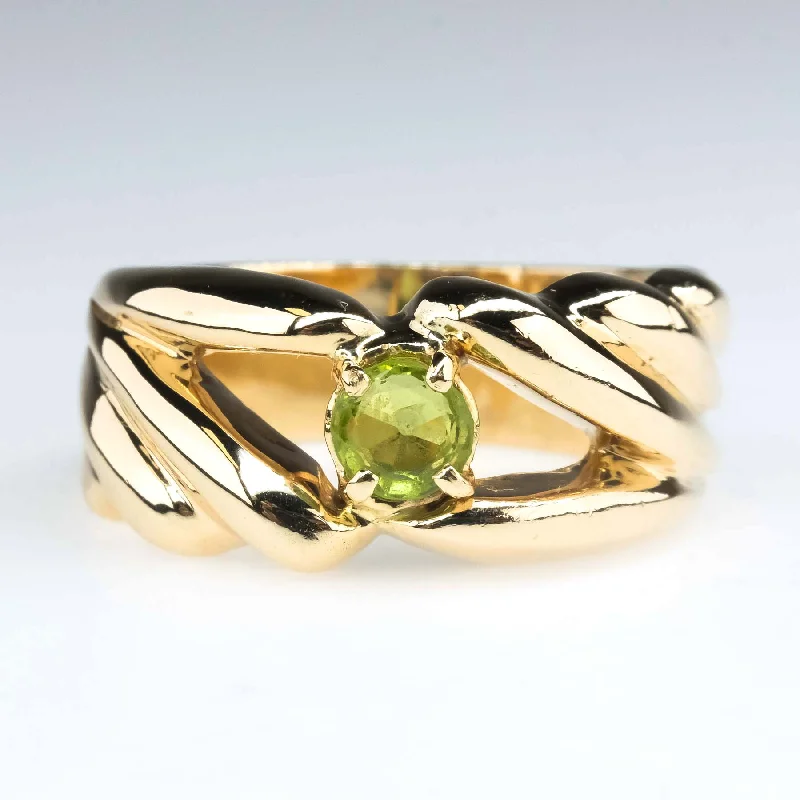 luxury pearl jewelry for formal wear -14K Yellow Gold 0.54ct Round Peridot Solitaire Gemstone Ring Size 8