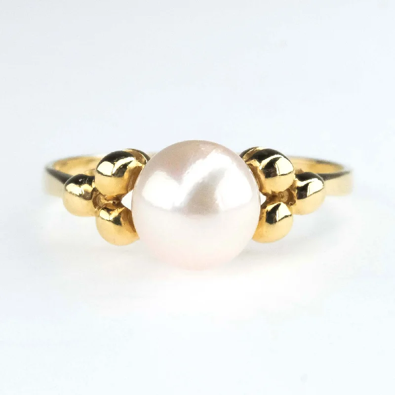 stylish gold earrings for women -14K Yellow Gold 6.5mm Pearl Solitaire Ring Size 6