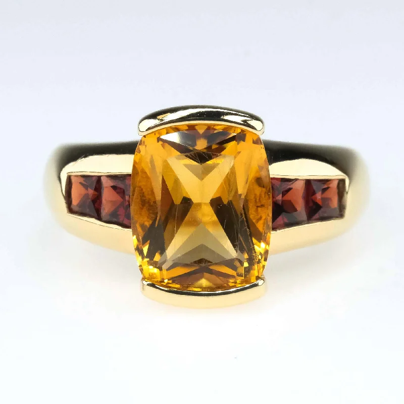 stylish women’s bangles for everyday wear -2.22ctw Cushion Citrine with Garnet Accented Gemstone Ring in 10K Yellow Gold