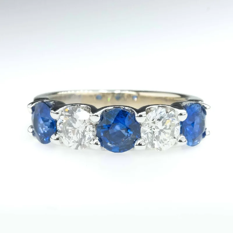 trendy bracelets for women’s fashion -Blue Sapphire & Diamond Accented Gemstone Ring in 14K White Gold