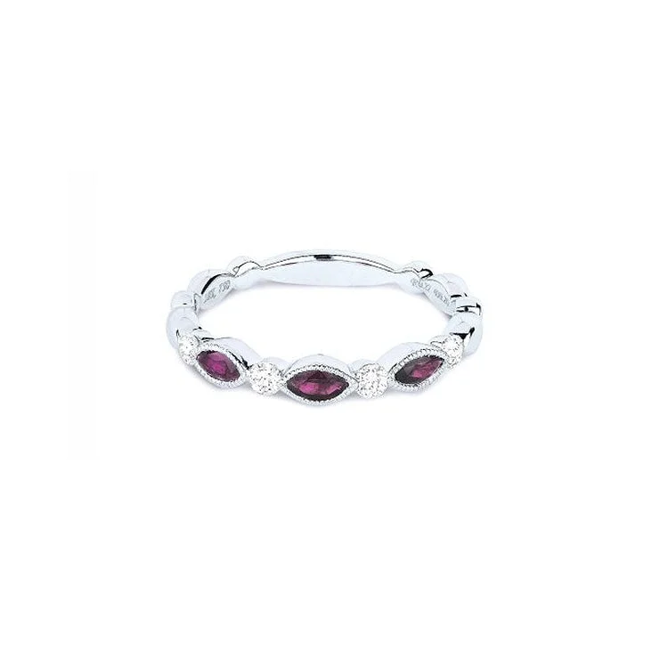 unique rings for women’s fashion -LaViano Fashion 14K White Gold Ruby and Diamond Eternity Wedding Band