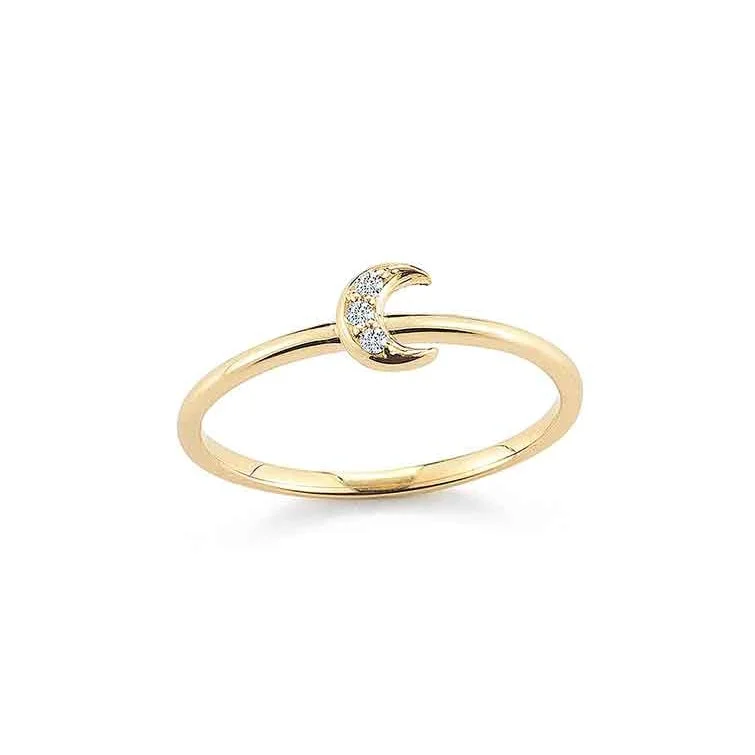 affordable jewelry for everyday fashion -Barbela Design 14K Yellow Gold Diamond Crescent Moon Ring