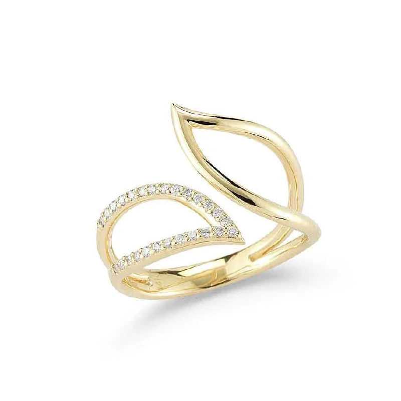 elegant jewelry for brides -Barbela Design 14K Yellow Gold Diamond Leaf Ring