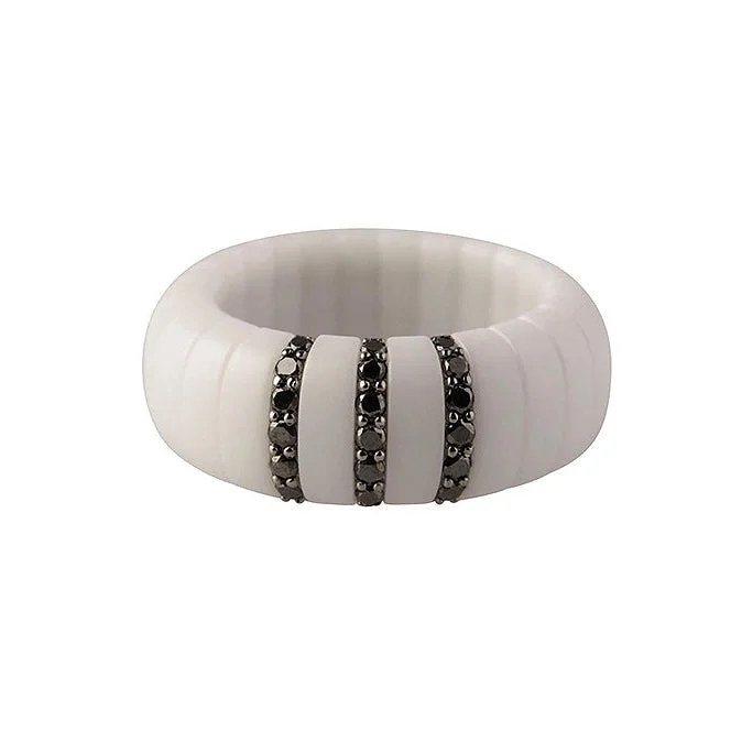 affordable gemstone jewelry for everyday wear -Roberto Demeglio18K White Gold and White Ceramic Ring with Black Diamonds