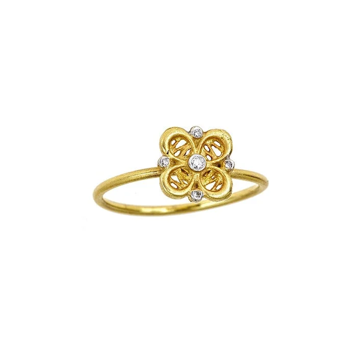 luxury bracelets for women -Tanya Farah 18K Yellow Gold and Multi-Diamond Four Petal Flower Ring