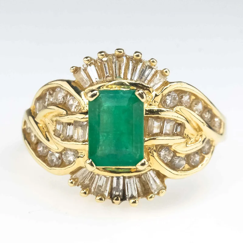 custom-designed jewelry for women -Natural Emerald and Diamond Fashion Ring in 14K Yellow Gold