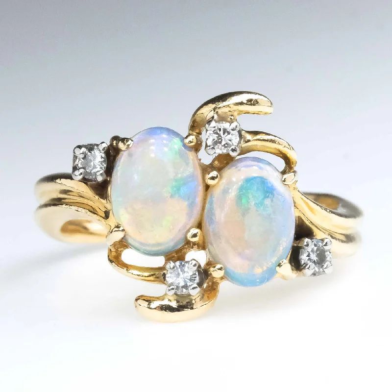 luxury bracelets for women’s formal wear -Oval Opals and Diamond Accented Gemstone Ring in 14K Yellow Gold