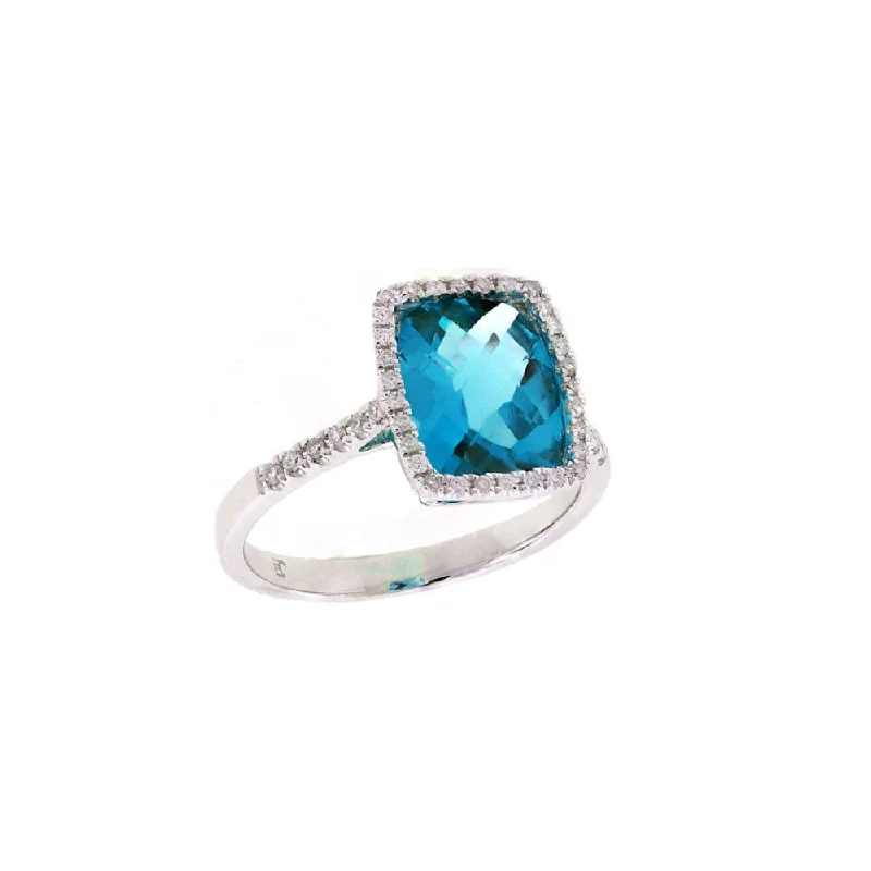 custom-made wedding rings for couples -Pe Jay Creations 14K White Gold Blue Topaz and Diamond Ring