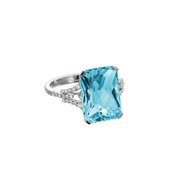 best jewelry for elegant events -Pe Jay Creations 14K White Gold Blue Topaz and Diamond Ring