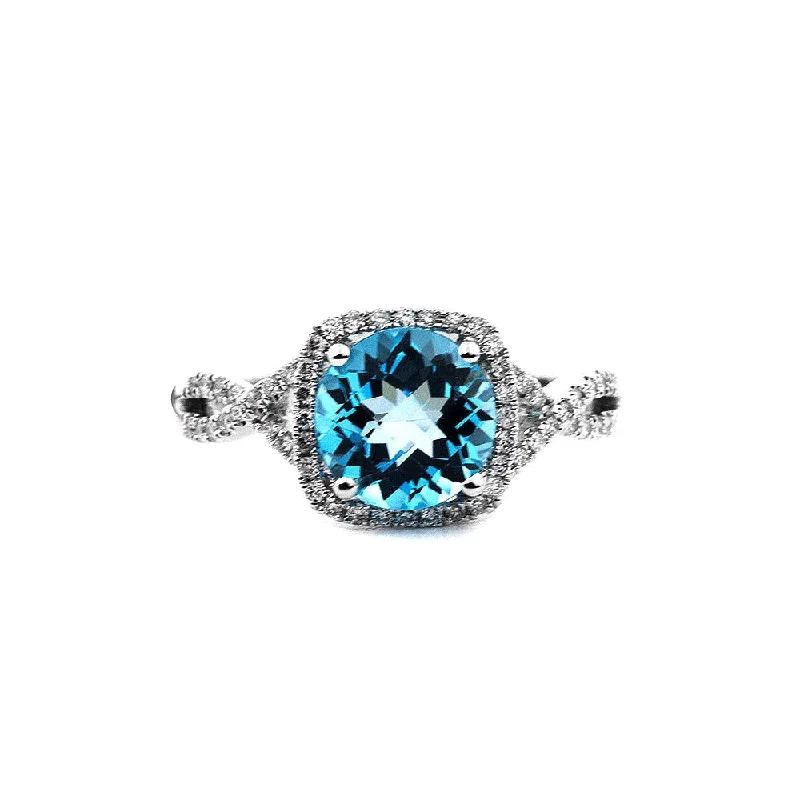 elegant engagement rings for women -Pe Jay Creations 14K White Gold Blue Topaz and Diamond Ring