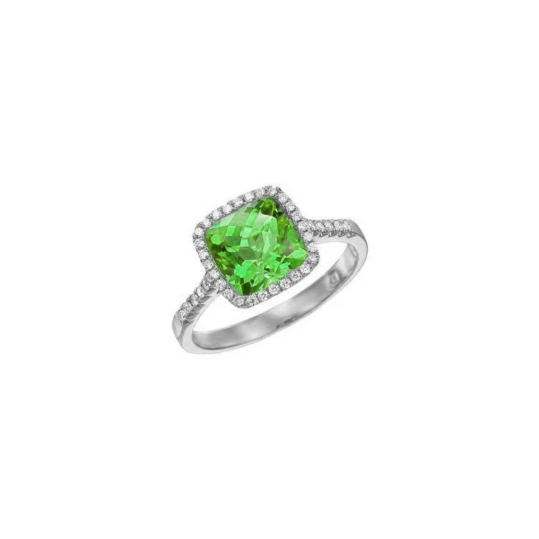 luxury pearl jewelry for formal wear -Pe Jay Creations 14K White Gold Peridot and Diamond Ring