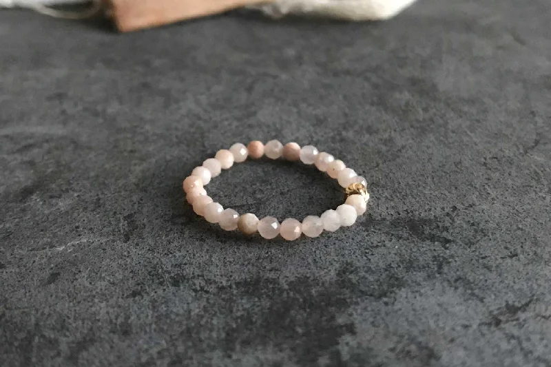 stylish silver bracelets for women -Peach Moonstone Ella | Adjustable ring