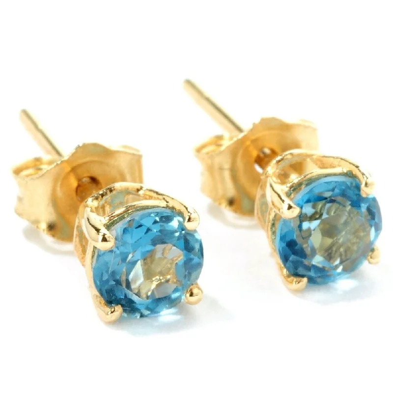 fashionable diamond rings for women -10k Yellow Gold Genuine London Blue Topaz 4mm Round Stud Earrings