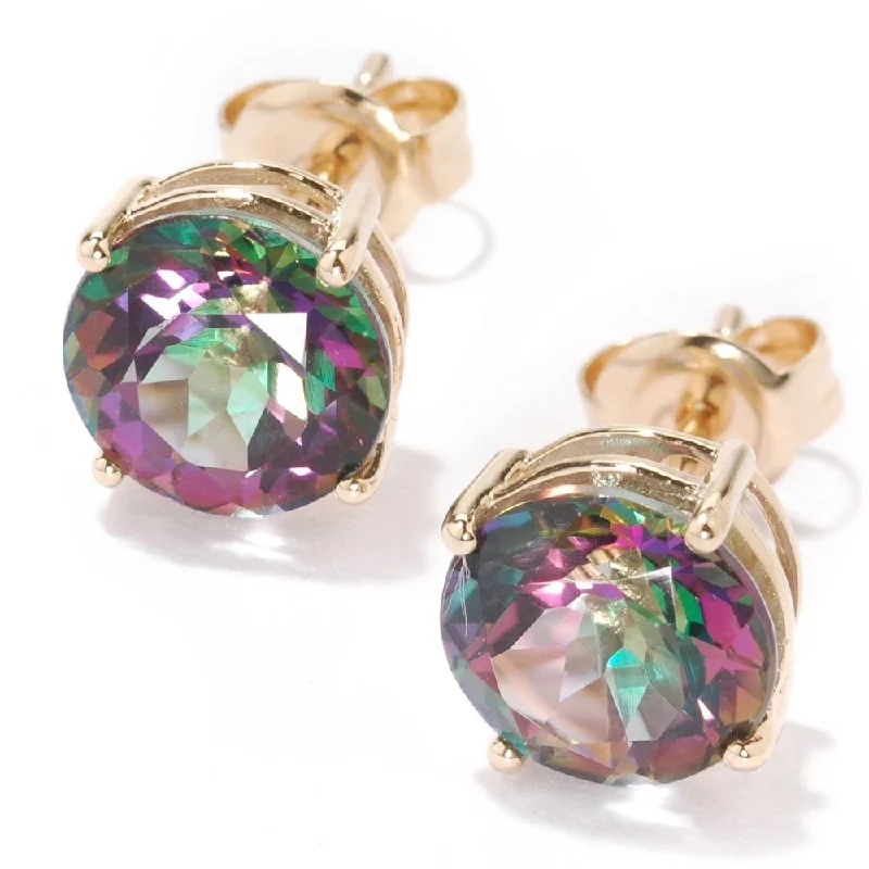 unique diamond earrings for women -10k Yellow Gold Mystic Topaz Round Stud Earrings