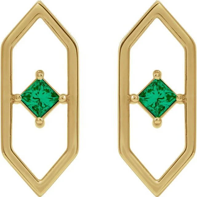 luxury necklaces for women’s evening wear -14K Gold 3mm Diamond or Emerald Geometric Earrings