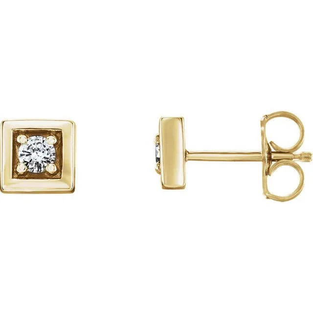 luxury bracelets for women -14k Gold Diamond Square Earrings