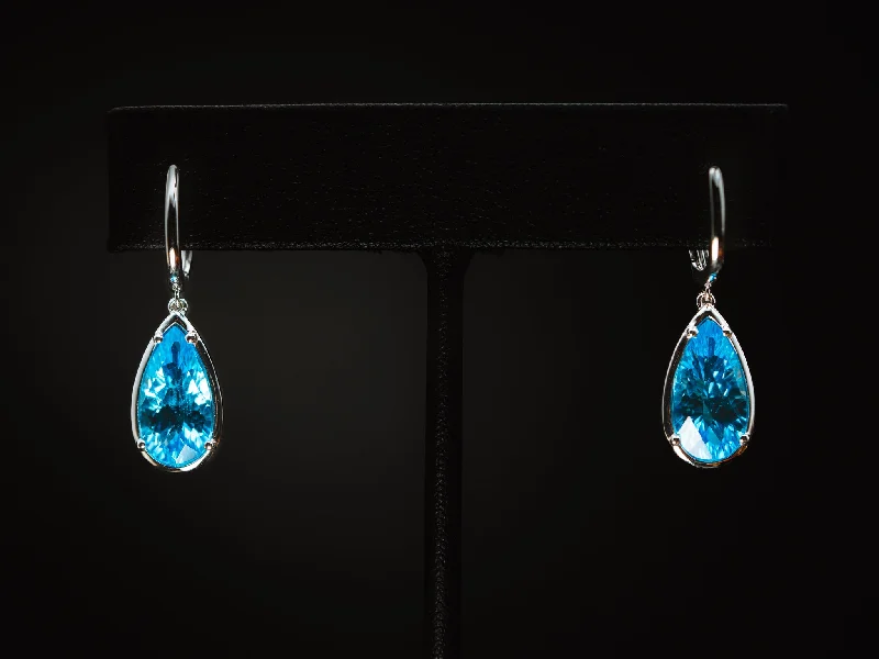 elegant sterling silver rings for women -14k White Gold Blue Topaz Drop Earrings