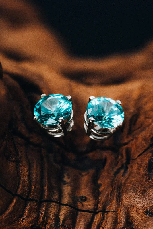 stylish jewelry for wedding guests -14k White Gold Blue Zircon Stud Earrings