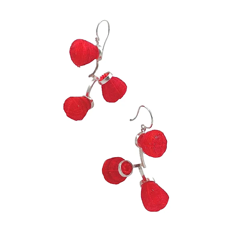 stunning silver earrings for women -Red Globo Earring