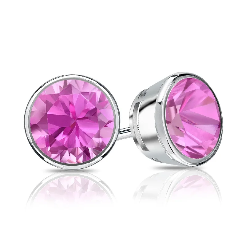 fashionable gold jewelry for women -Auriya 14k Gold 1/4ctw Bezel-set Pink Sapphire Gemstone Stud Earrings