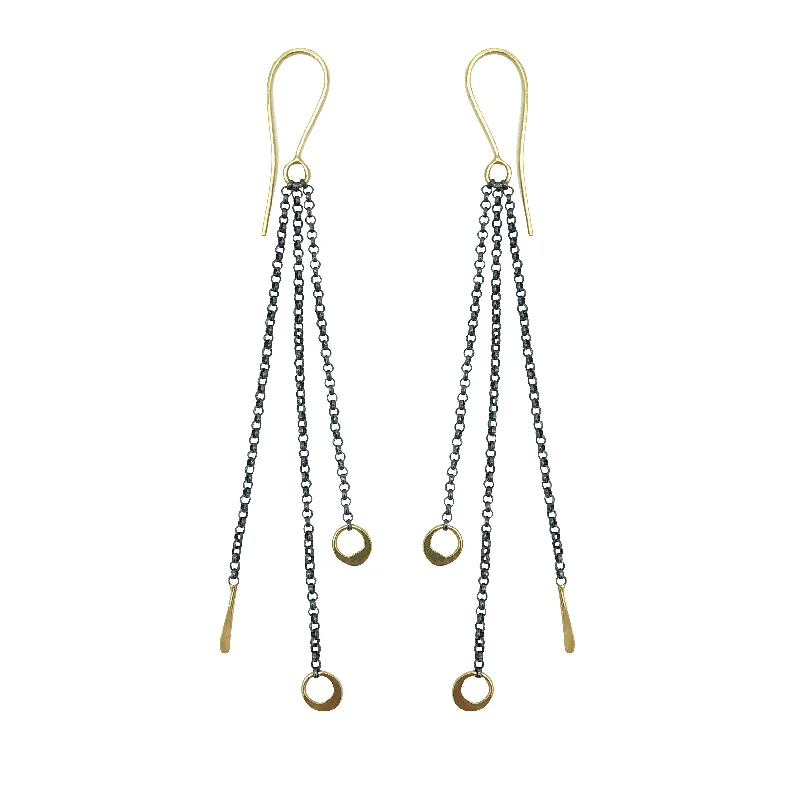 best jewelry for bridesmaids -18k gold on oxidized chain drop earrings