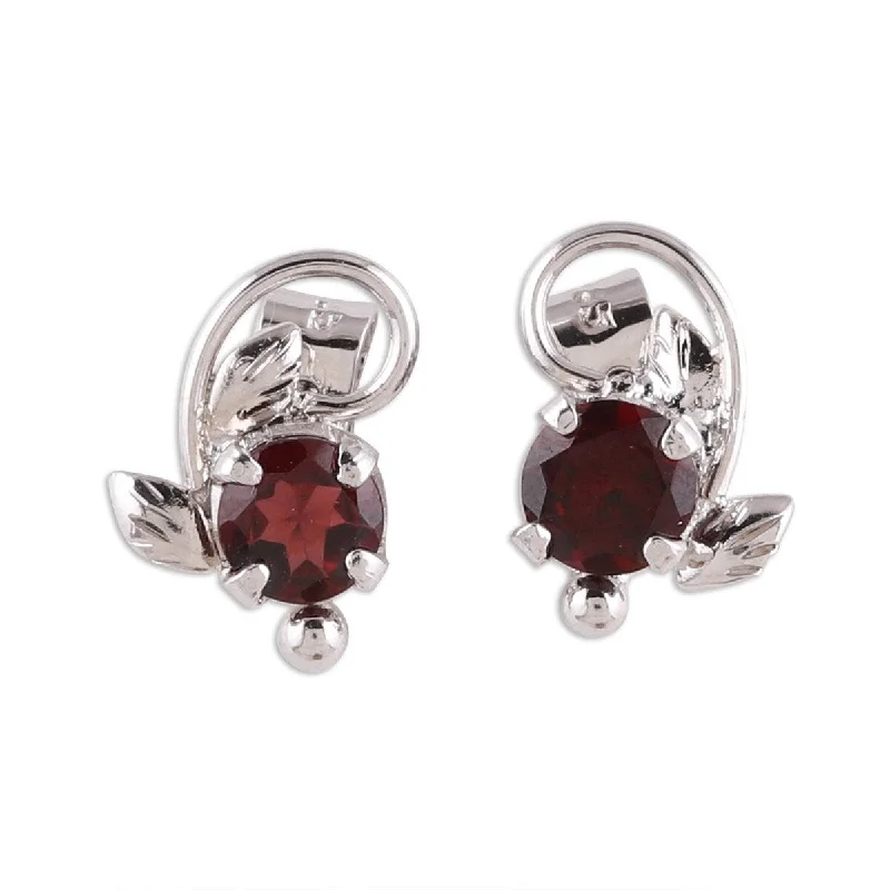 personalized rings for women’s fashion -NOVICA Blissful Radiance, Rhodium plated garnet stud earrings - 0.6L*0.3W