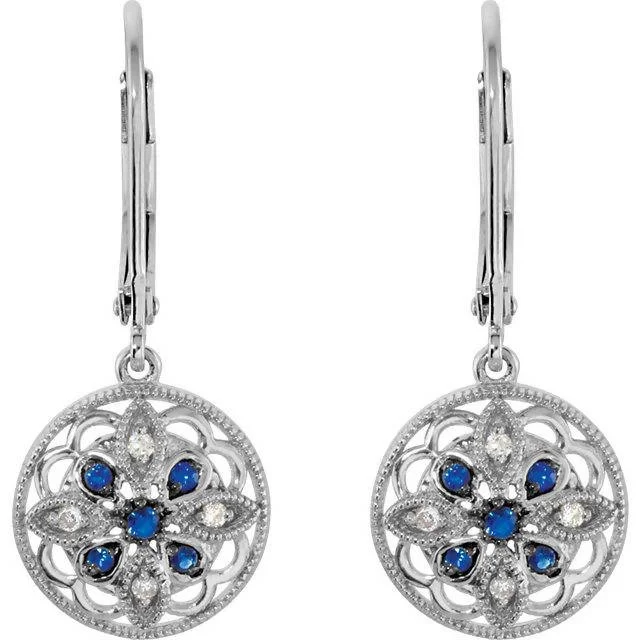 affordable gemstone jewelry for everyday wear -Sterling Silver Sapphire & .07 CTW Diamond Earrings