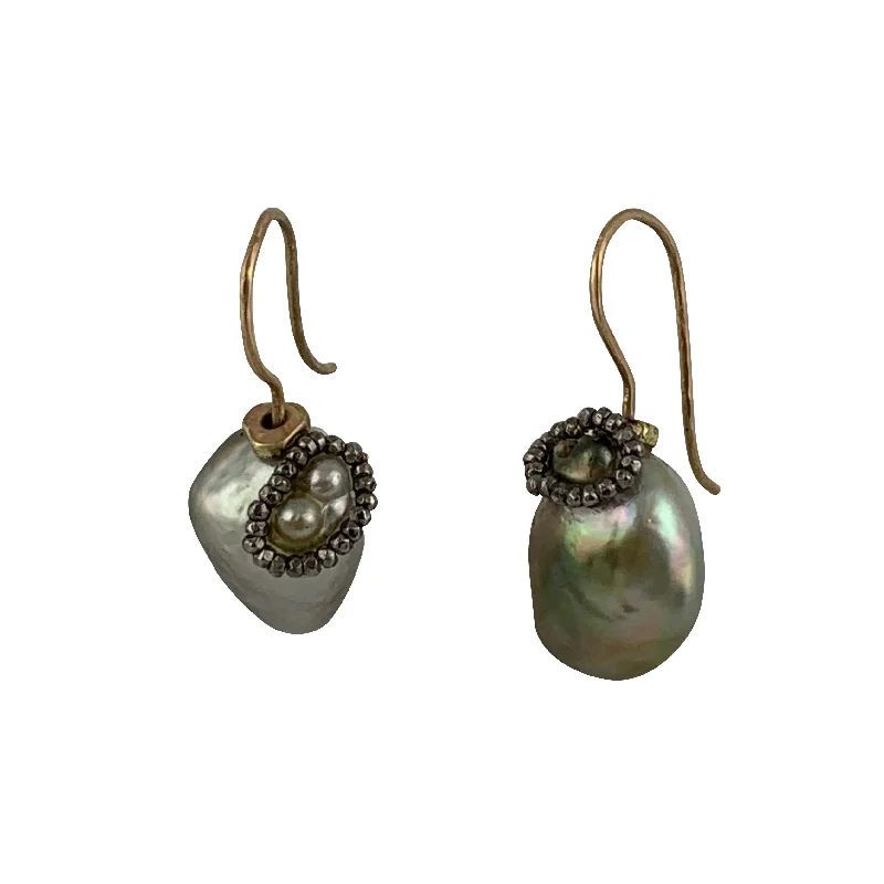 affordable wedding bands for couples -Tahitian Baroque Bi-Color Pearls Earrings