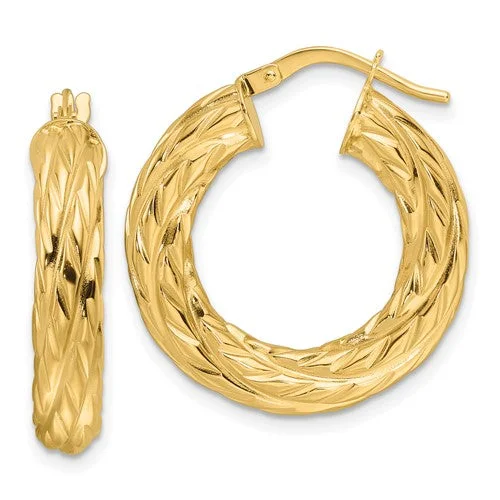 affordable pearl earrings for women -Woven and Polished Textured Hoop Earrings in 14K Gold