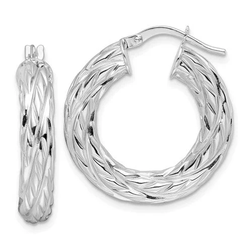 Woven and Polished  Textured Hoop Earrings in 14K White Gold