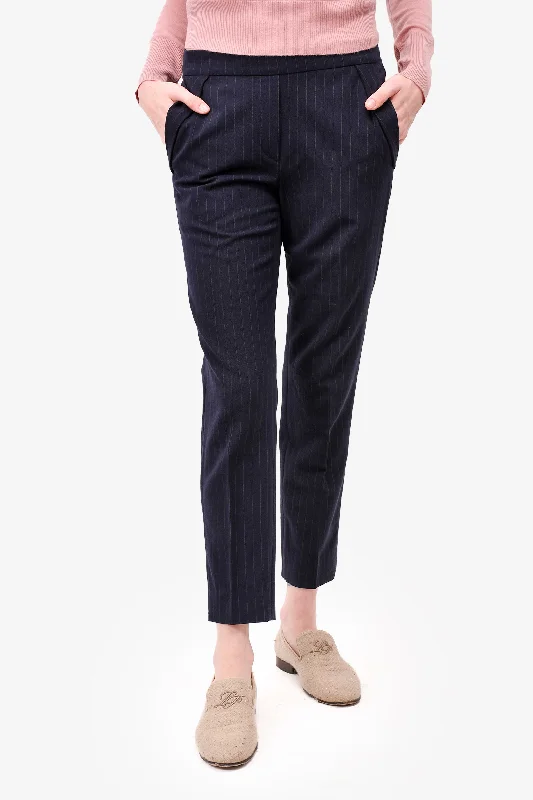 top-rated women’s outerwear coats -Brunello Cucinelli Blue/White Pinstripe Tapered Pants Size 4