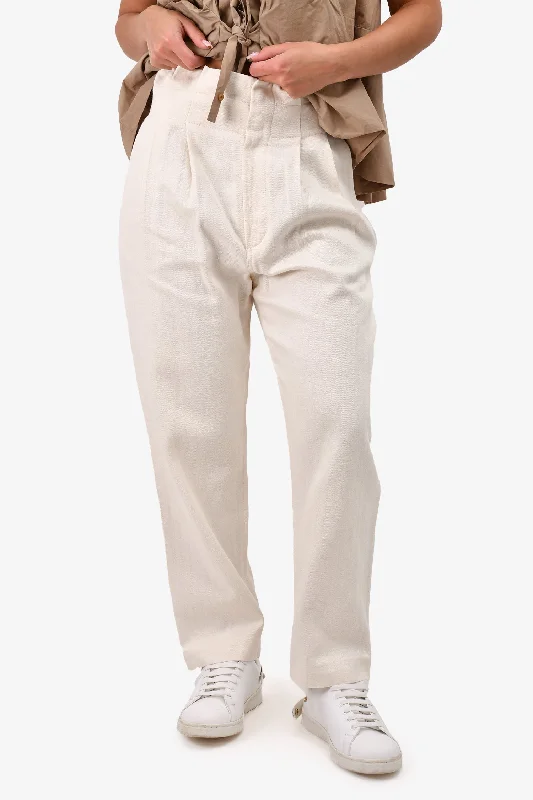 casual women’s hoodies for comfort -Brunello Cucinelli Cream Linen High Waisted Pants Size 6 US